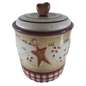 Vintage Linda Spivey Canister Hearts & Stars Red Gingham 2001 Blonder 8"